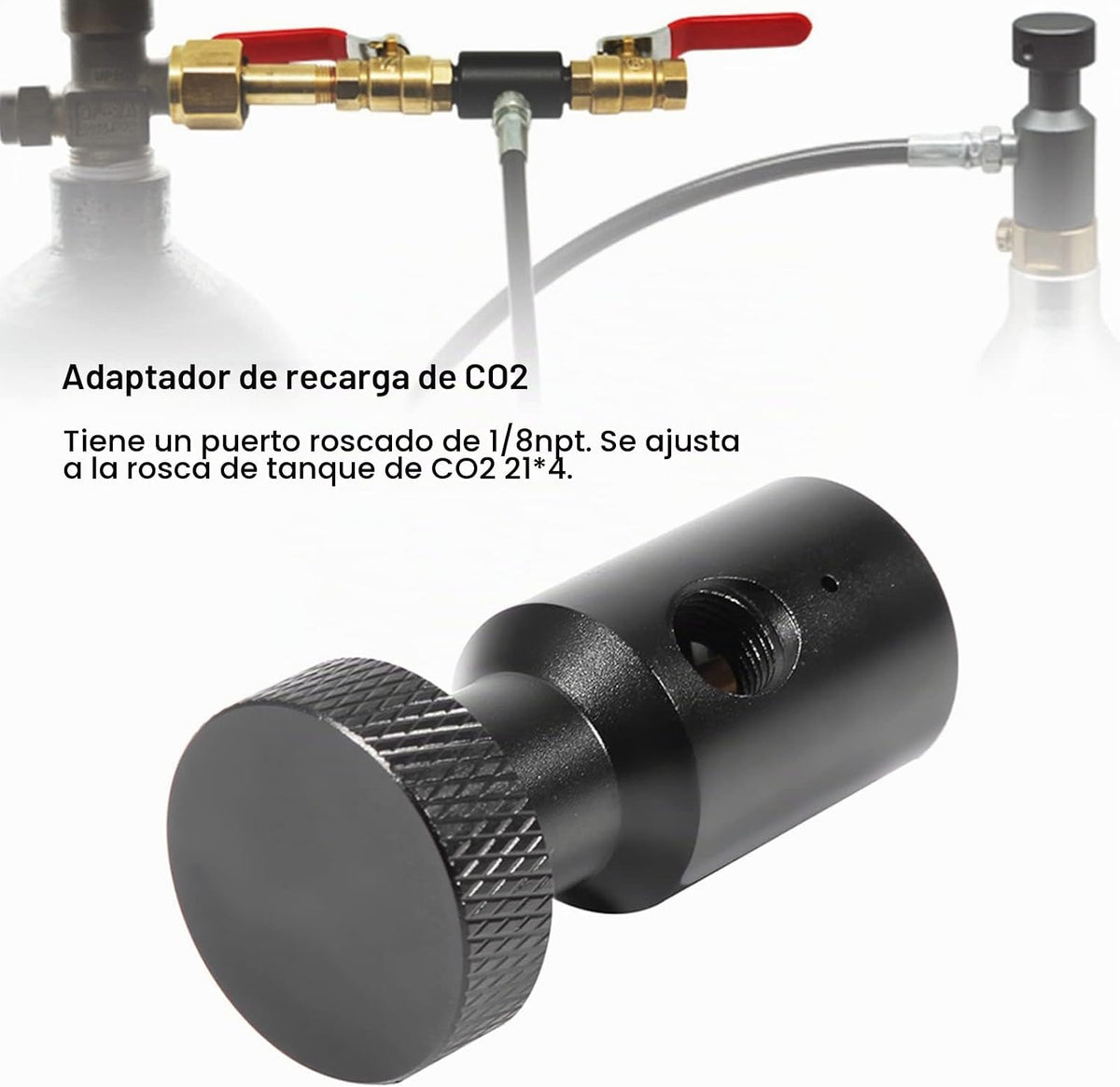 Conector / Adaptador Universal de Llenado / Recarga 1/8 NPT con Sistema On / Off para Estaciones de Llenado y Líneas Remotas | Para Tanques de CO2 y HPA (Aire Comprimido)