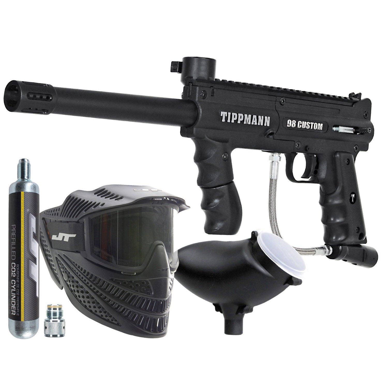 Marcadora Tippmann CUSTOM 98 PLATINUM SERIES | Power Pack: Loader, Careta JT Raptor, Tanque 90 gr CO2 - Calibre .68