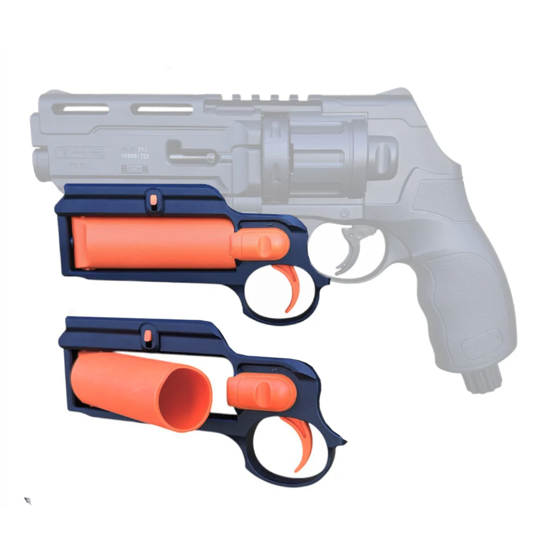 Lanzador Doble &quot;DOUBLE TROUBLE RAIL MOUNT&quot; para Cartucho de PEPPER SPRAY GEL Pimienta 11 gr / Con Montaje para Riel Inferior De Revólver T4E TR50 &amp; TR50L